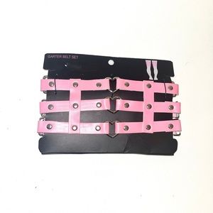 Pink faux leather garters with hearts